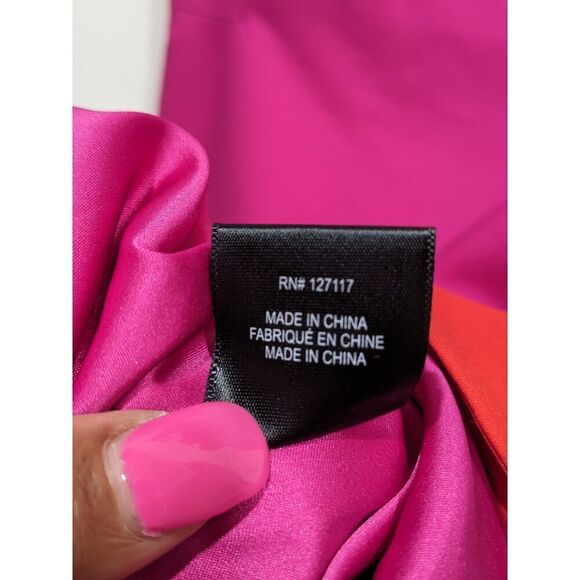 Badgley Mischka Retro Fuchsia Orange Stripe Hem A Line V Back Sleeveless Dress 2 - Picture 9 of 11